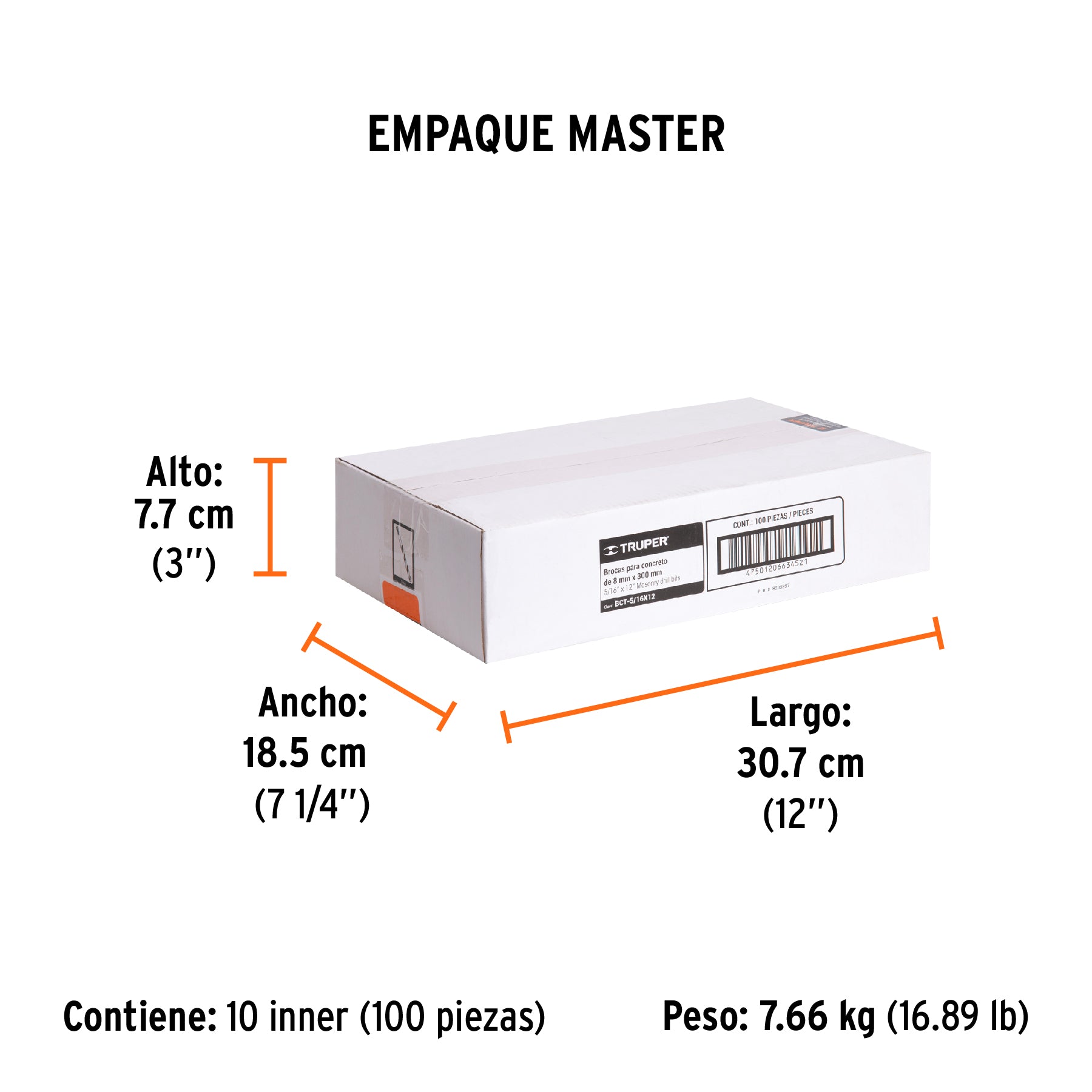 Broca para concreto de 5/16 x Truper 12"