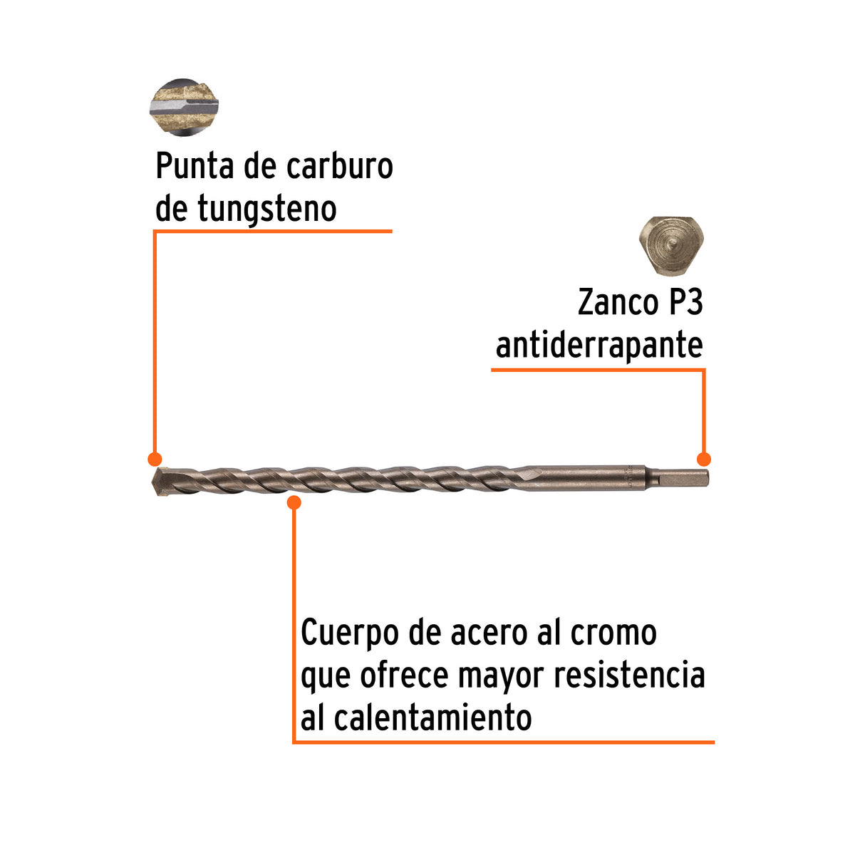 Broca para concreto de 5/8 x Truper 12"