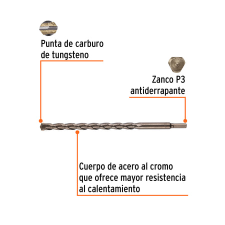 Broca para concreto de 5/8 x Truper 12"