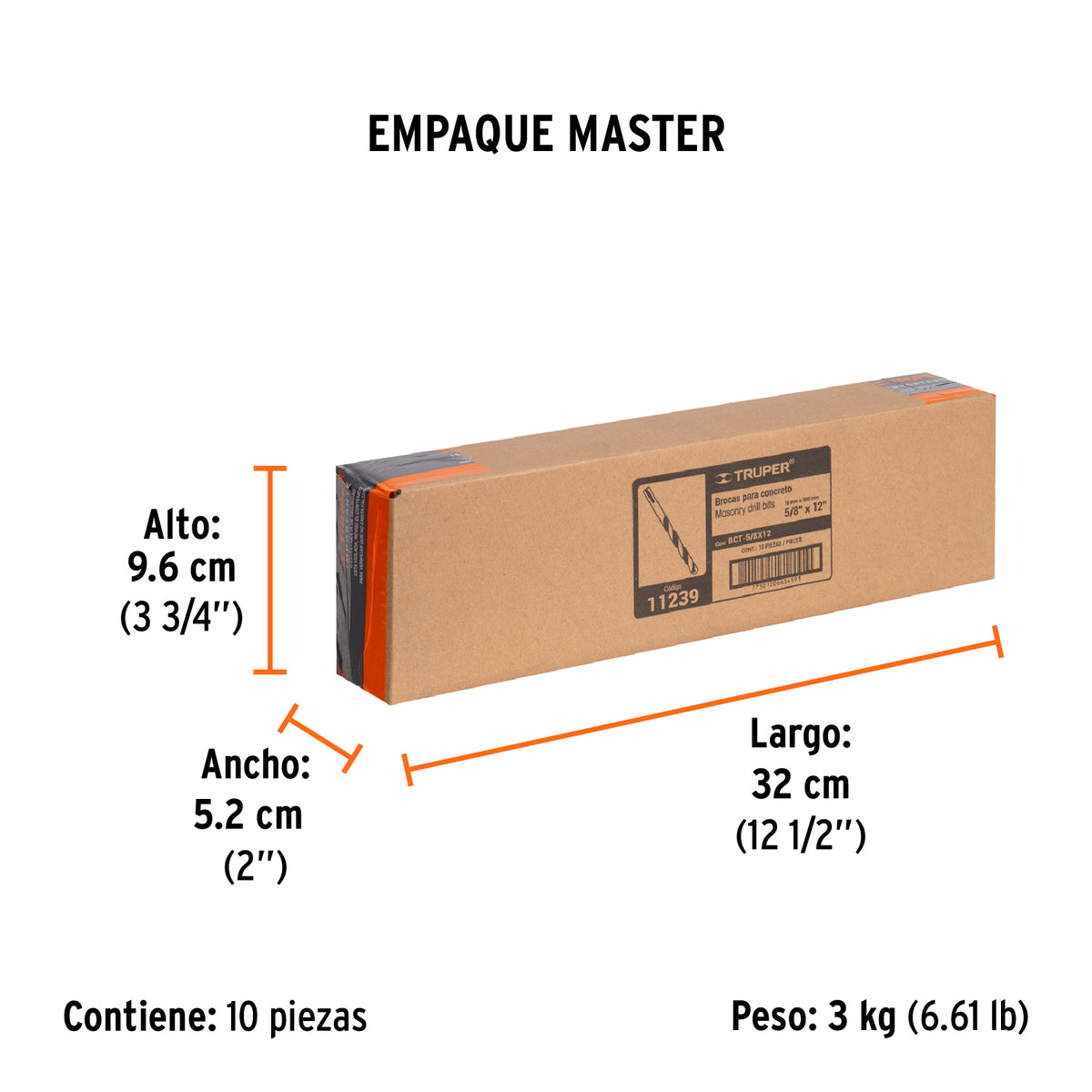 Broca para concreto de 5/8 x Truper 12"