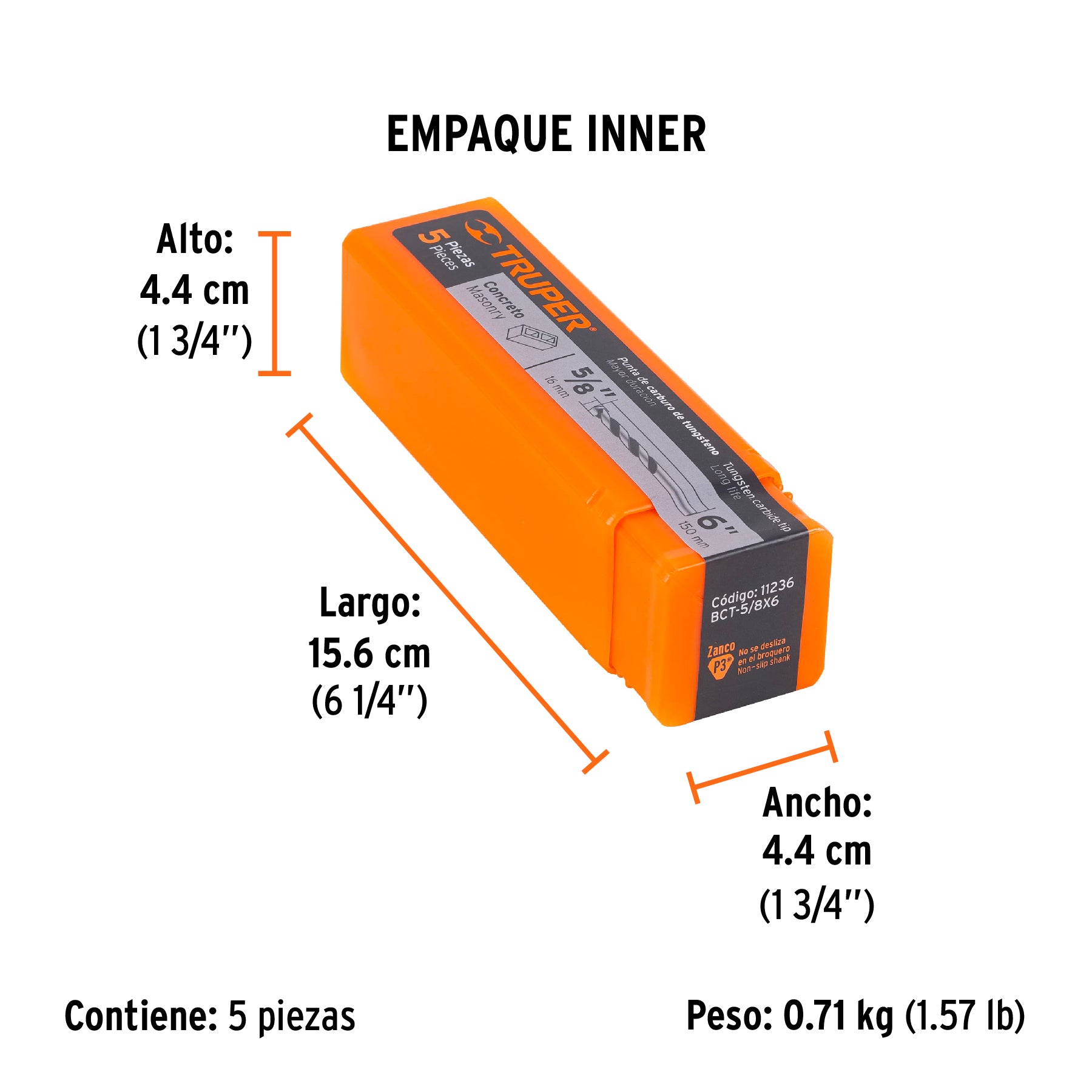 Broca para concreto de 5/8 x Truper 6"