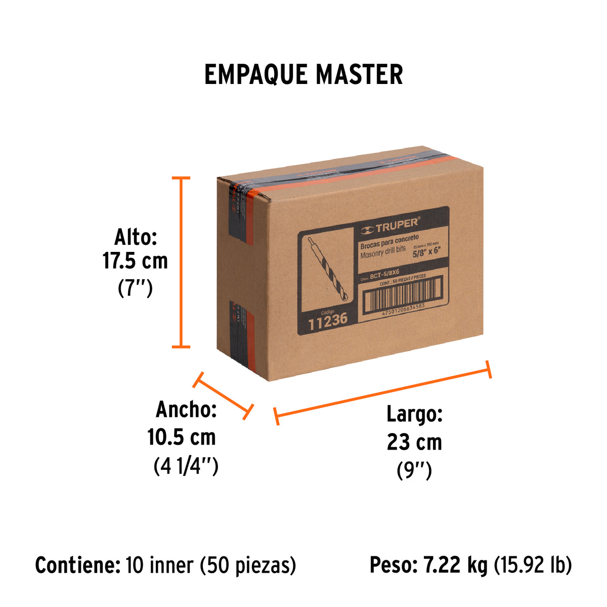 Broca para concreto de 5/8 x Truper 6"