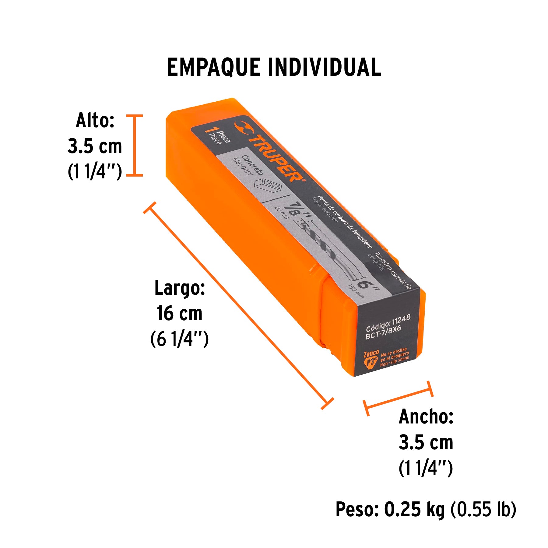 Broca para concreto de 7/8 x Truper 6"