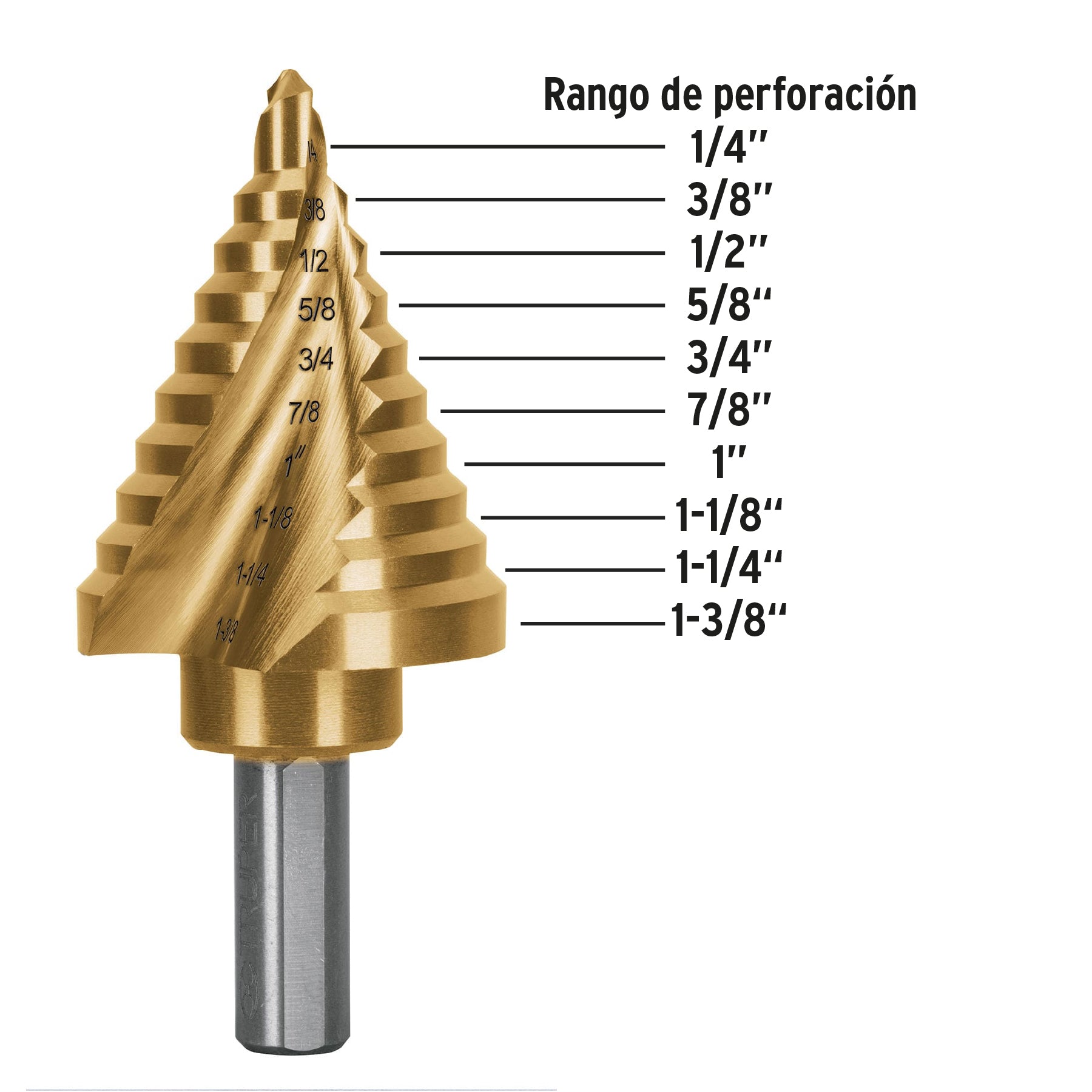 Broca escalonada titanio 10 escalones 1/4" a 1-3/8" Expert