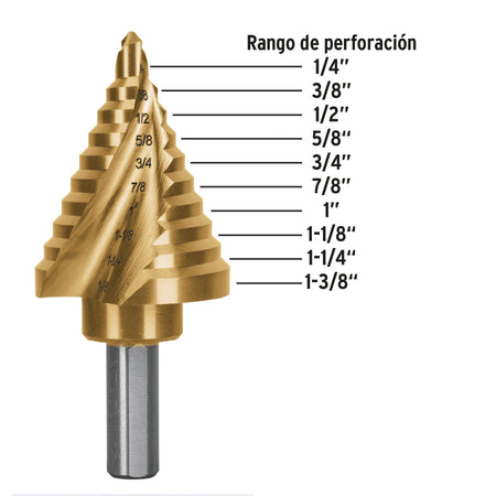 Broca escalonada titanio 10 escalones 1/4" a 1-3/8" Expert