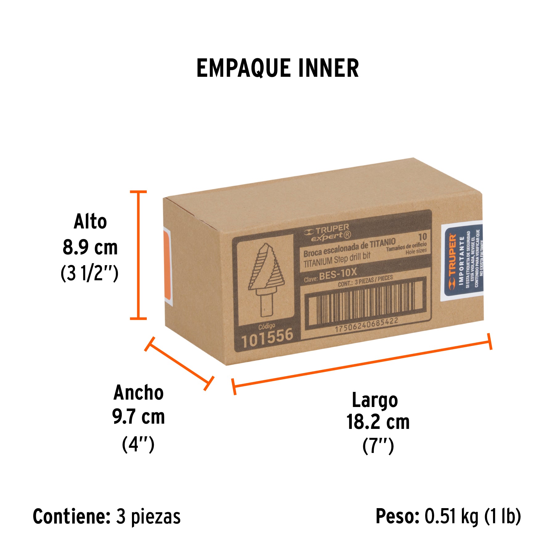 Broca escalonada titanio 10 escalones 1/4" a 1-3/8" Expert