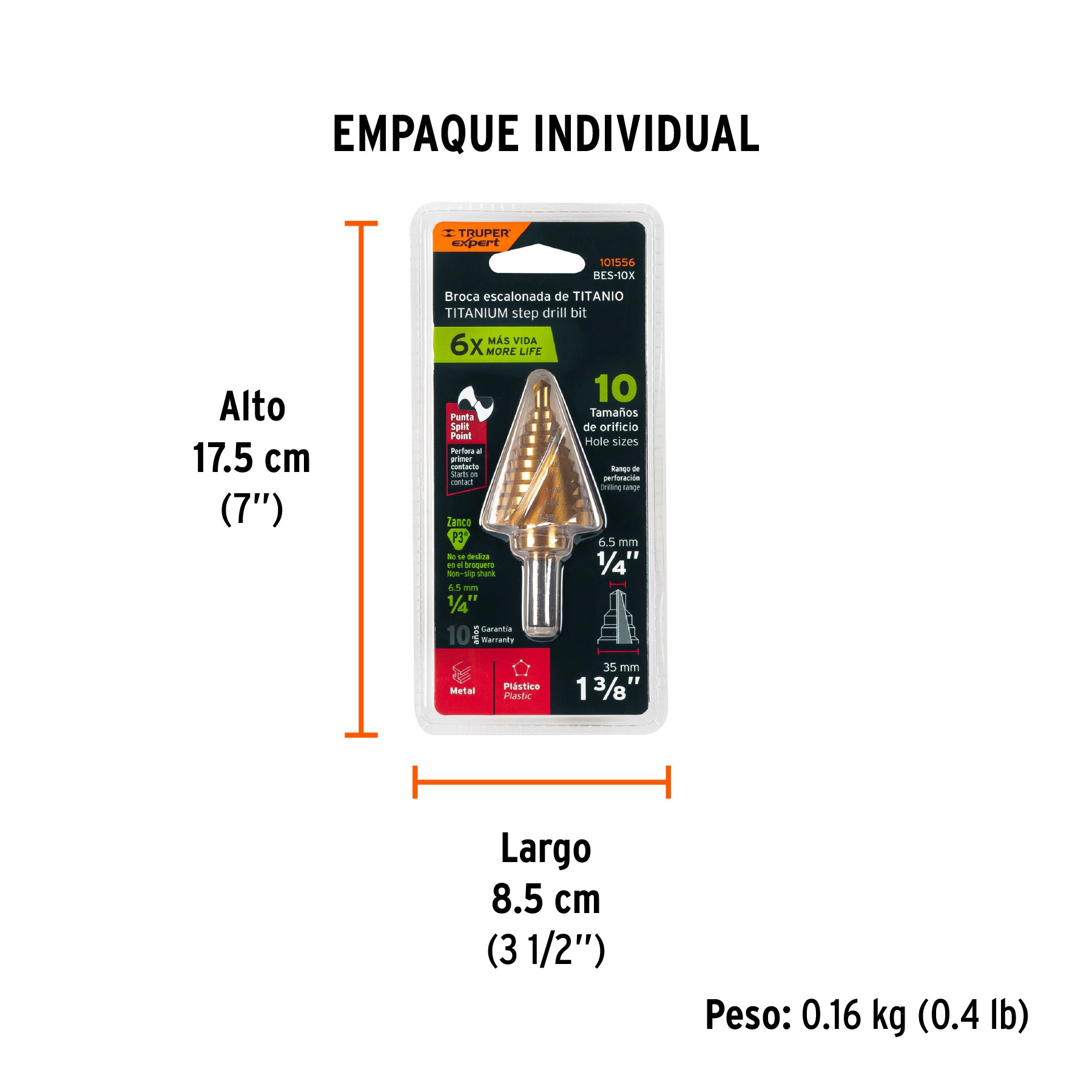 Broca escalonada titanio 10 escalones 1/4" a 1-3/8" Expert