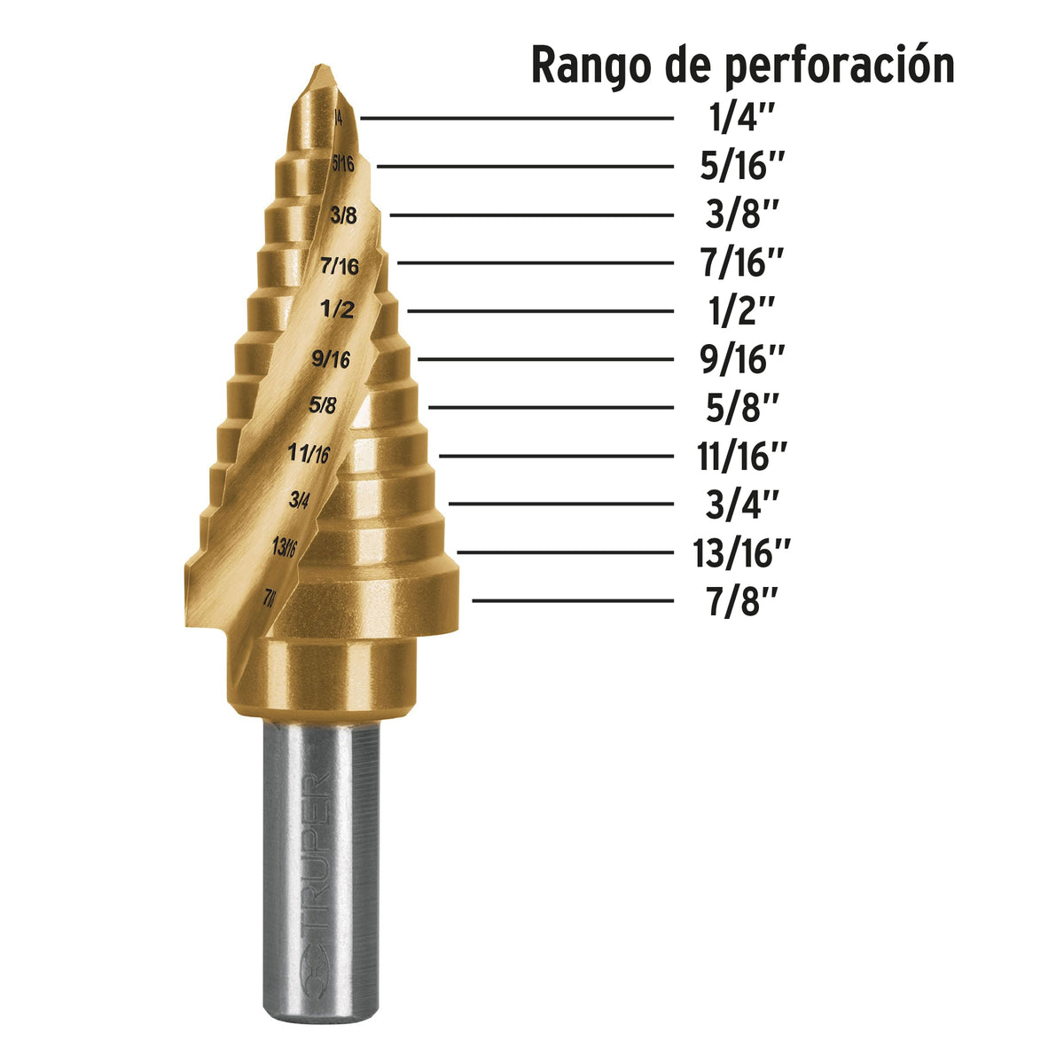 Broca escalonada titanio 11 escalones 1/4" a 7/8" Expert
