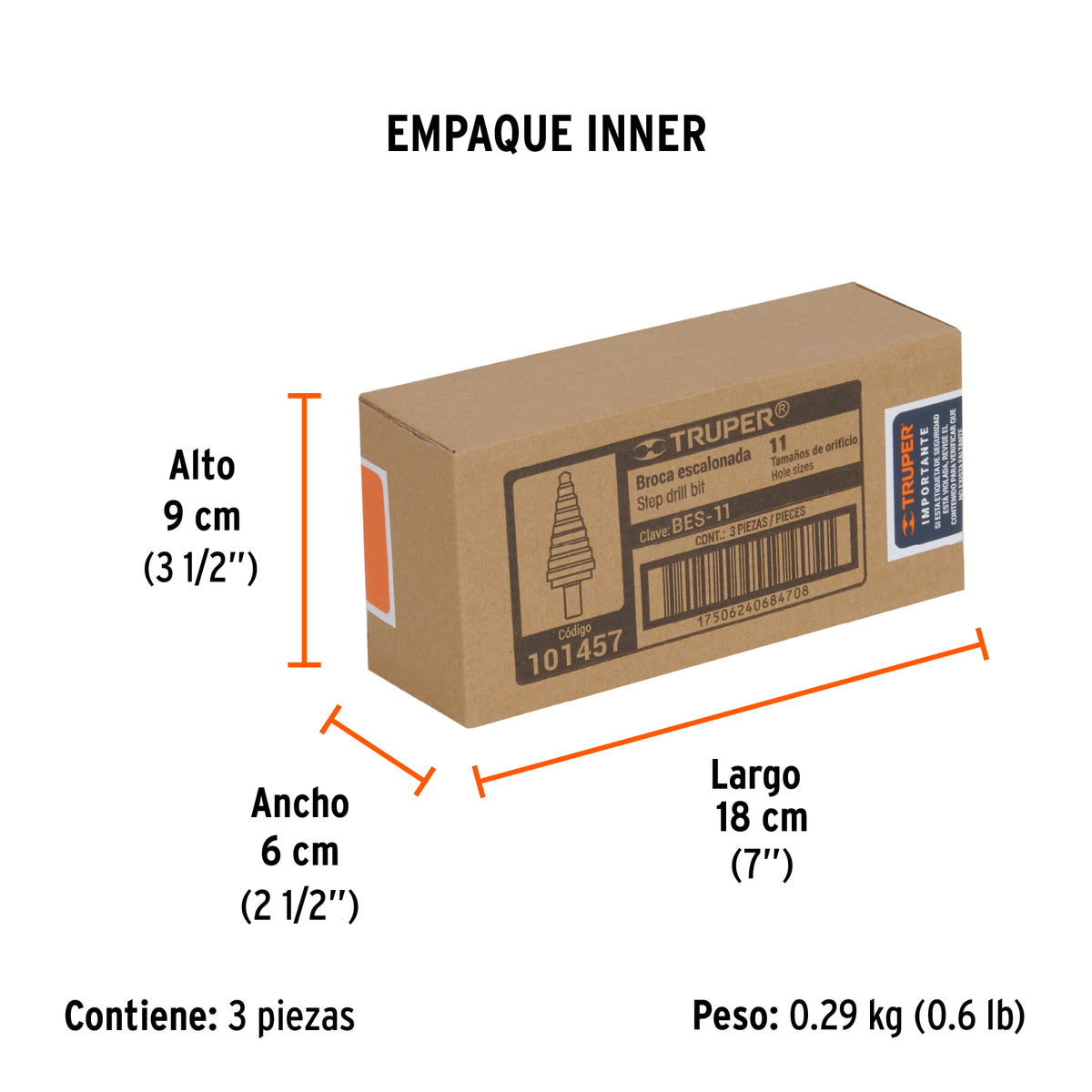 Broca escalonada oxido negro 11 escalones 1/4" a 7/8"Truper