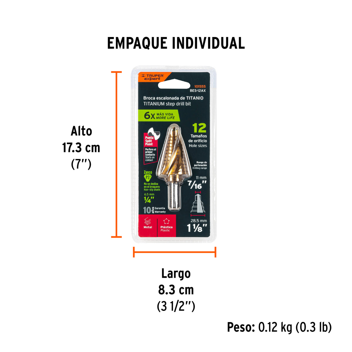 Broca escalonada titanio 12 escalones a Expert 7/16"