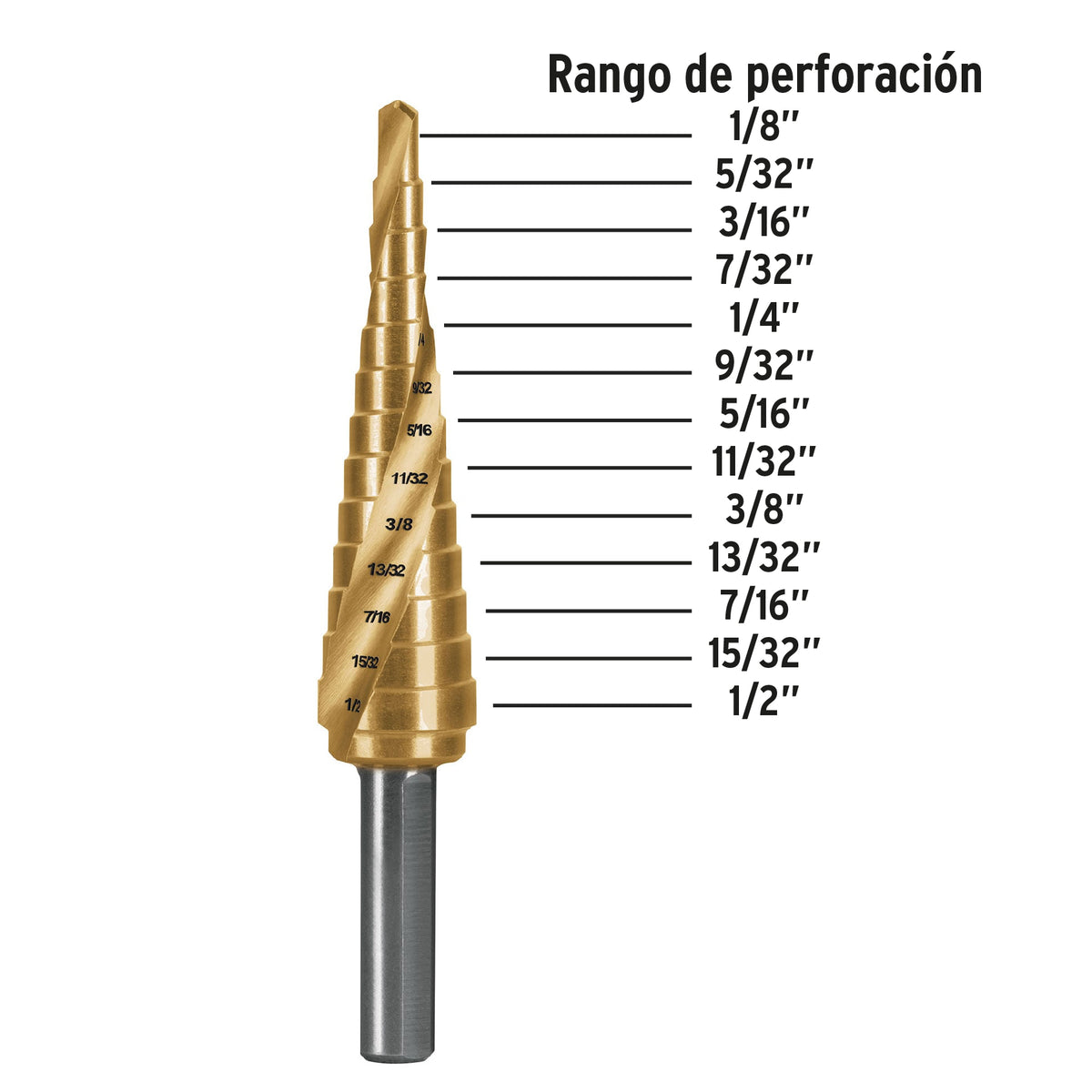 Broca escalonada titanio 13 escalones 1/8" a 1/2" Expert