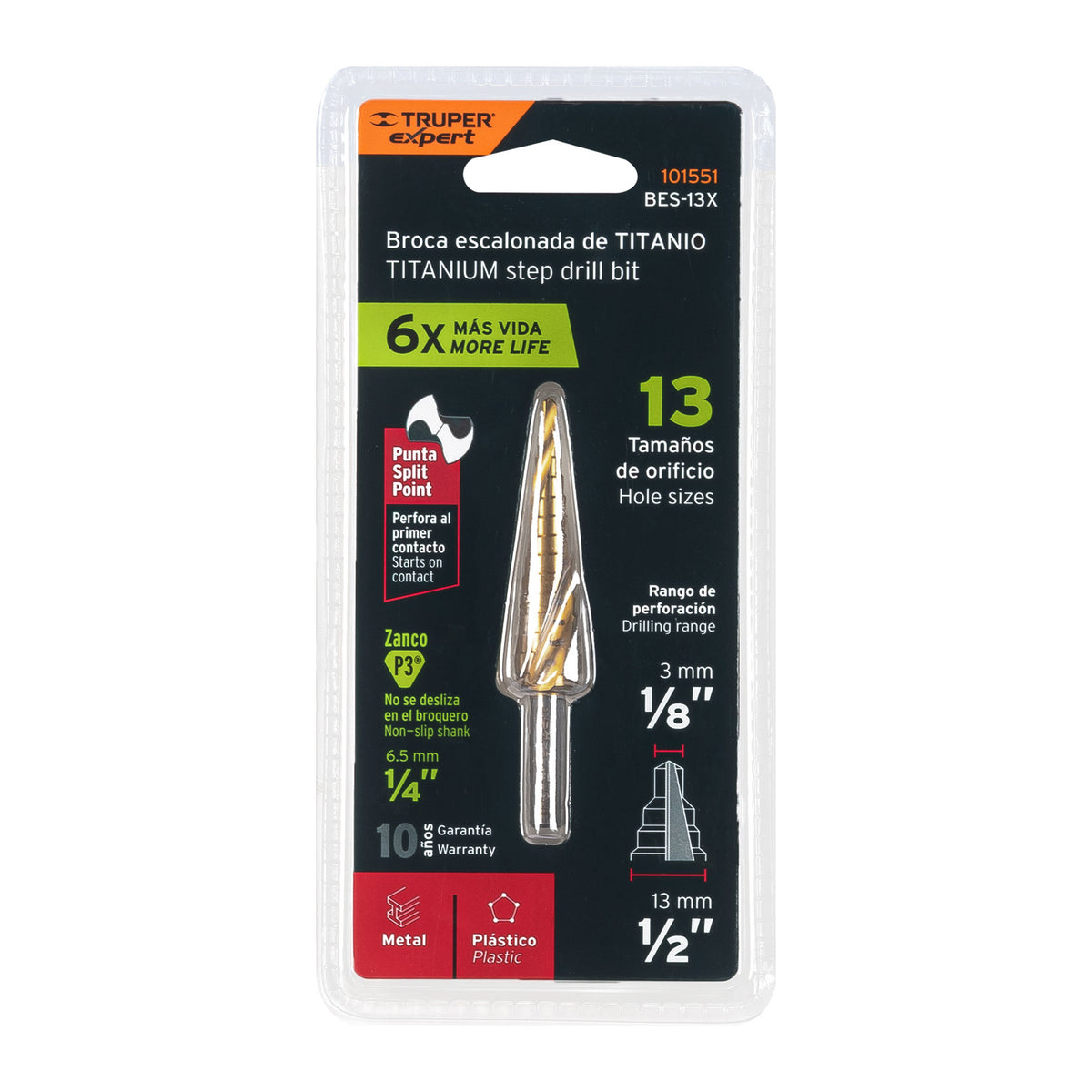Broca escalonada titanio 13 escalones 1/8" a 1/2" Expert