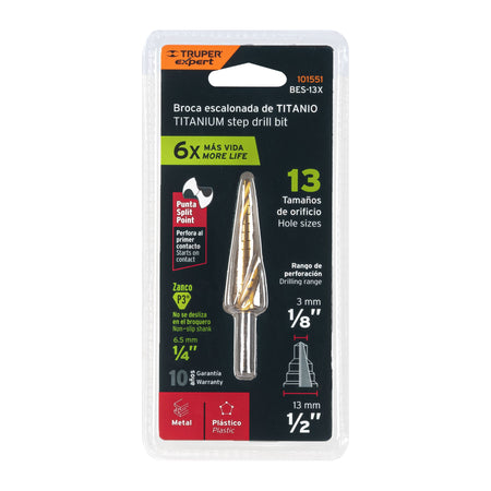 Broca escalonada titanio 13 escalones 1/8" a 1/2" Expert