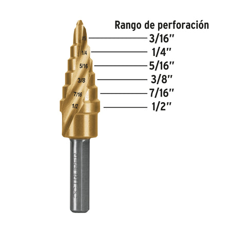 Broca escalonada titanio 6 escalones 3/16" a 1/2" Expert