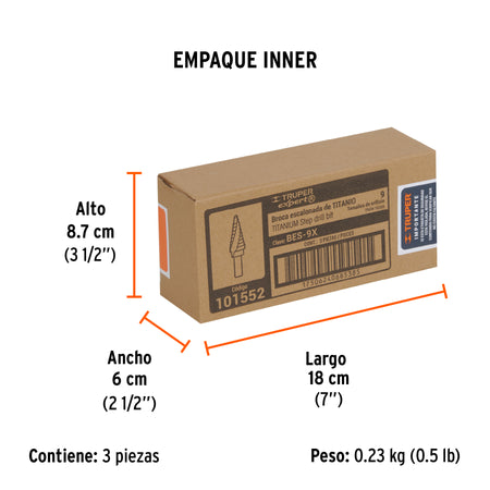 Broca escalonada titanio 9 escalones 1/4" a 3/4" Expert