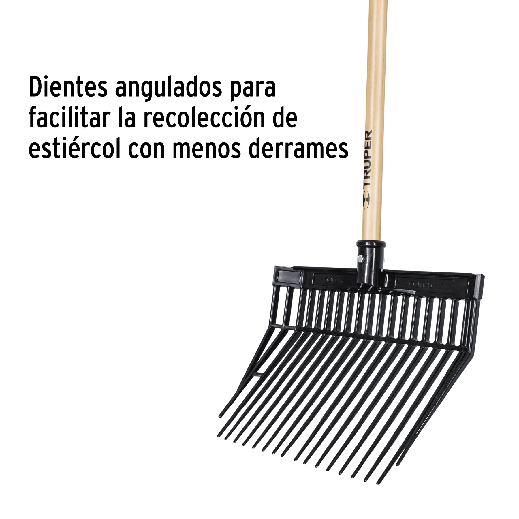 Bieldo para estiércol, 16 dientes, mango 54',cabeza plástica