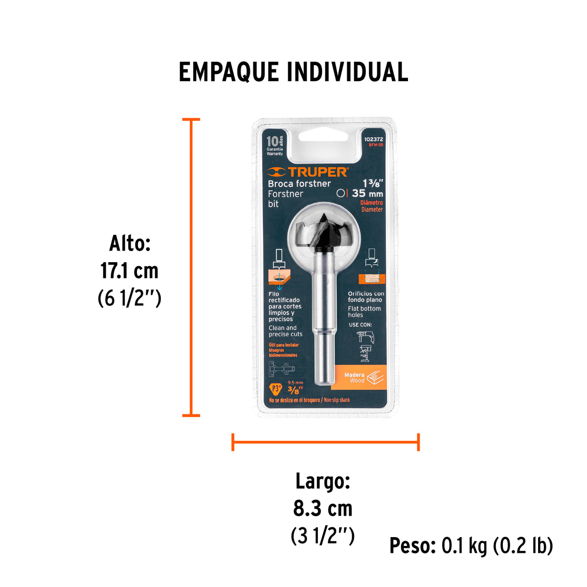 Broca forstner para madera TRUPER 35 mm