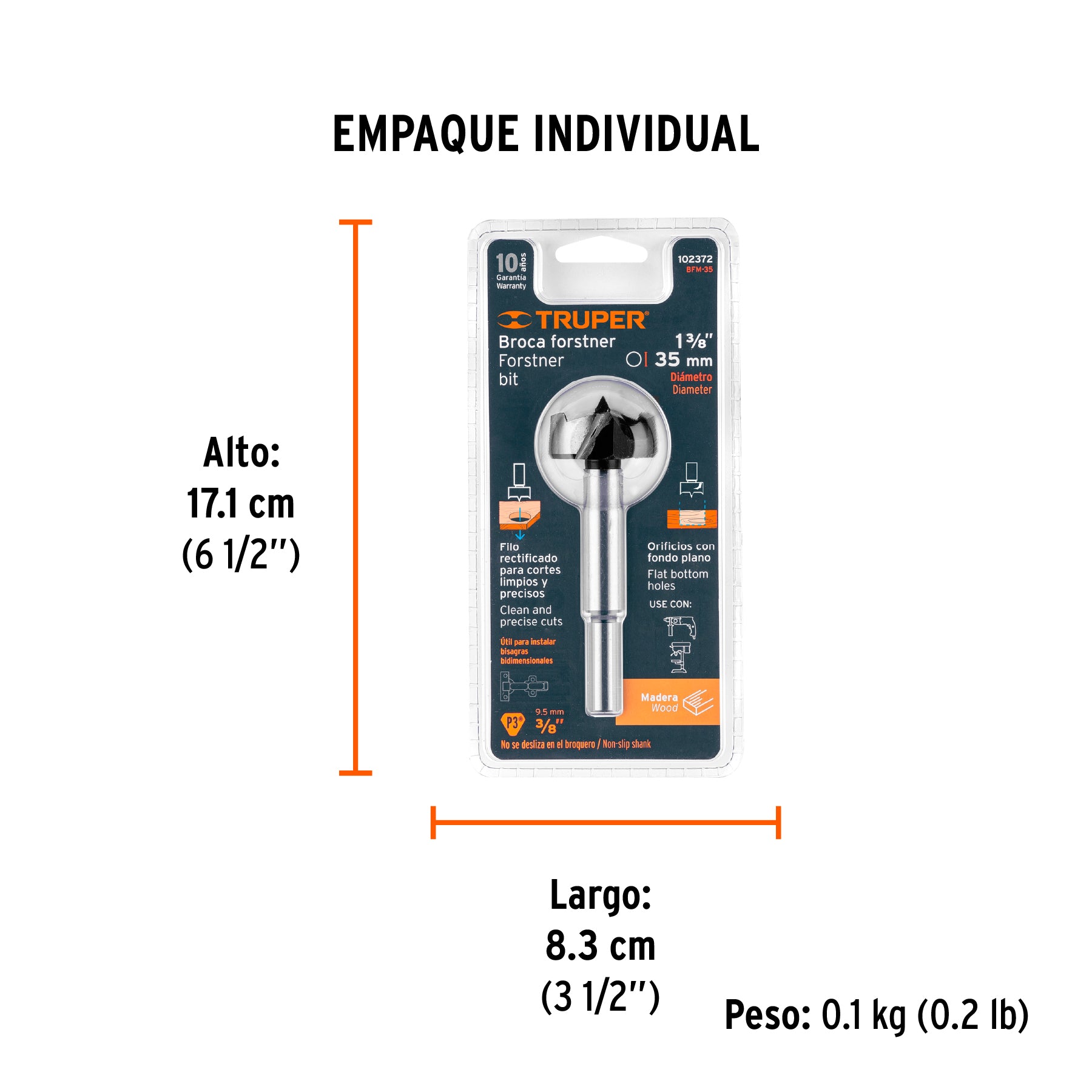 Broca forstner para madera TRUPER 35 mm