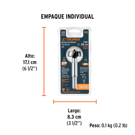 Broca forstner para madera TRUPER 35 mm