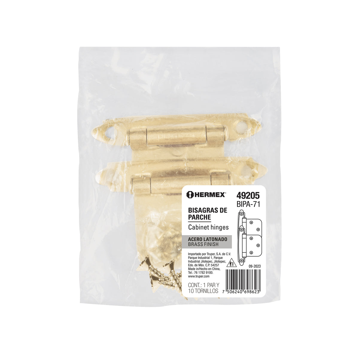 Bolsa con 2 bisagras parche de 7cm latonado HERMEX