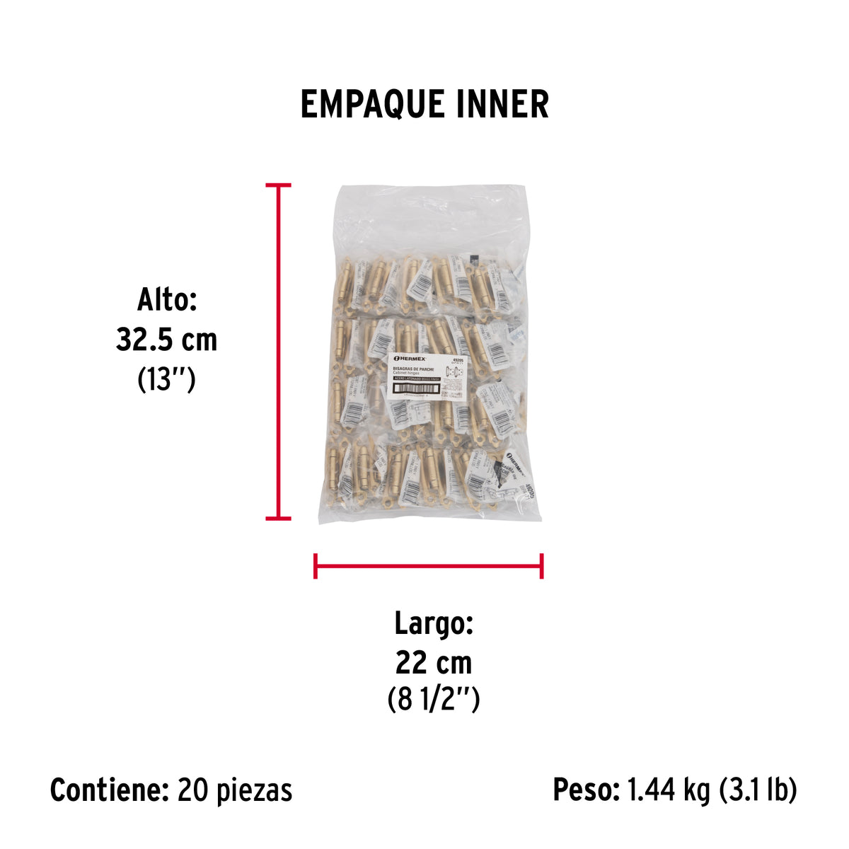 Bolsa con 2 bisagras parche de 7cm latonado HERMEX