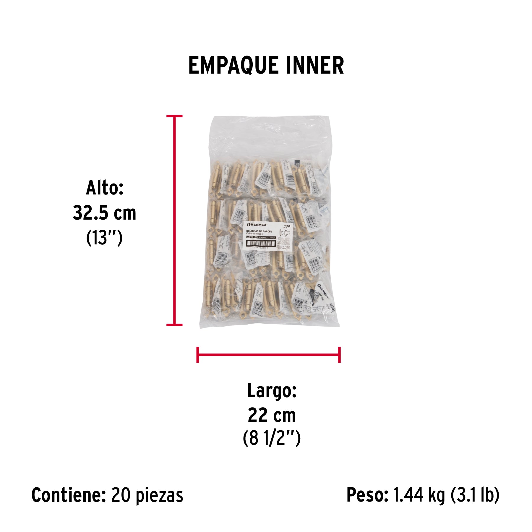 Bolsa con 2 bisagras parche de 7cm latonado HERMEX