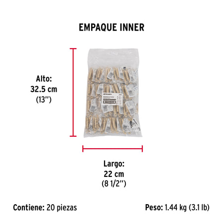Bolsa con 2 bisagras parche de 7cm latonado HERMEX