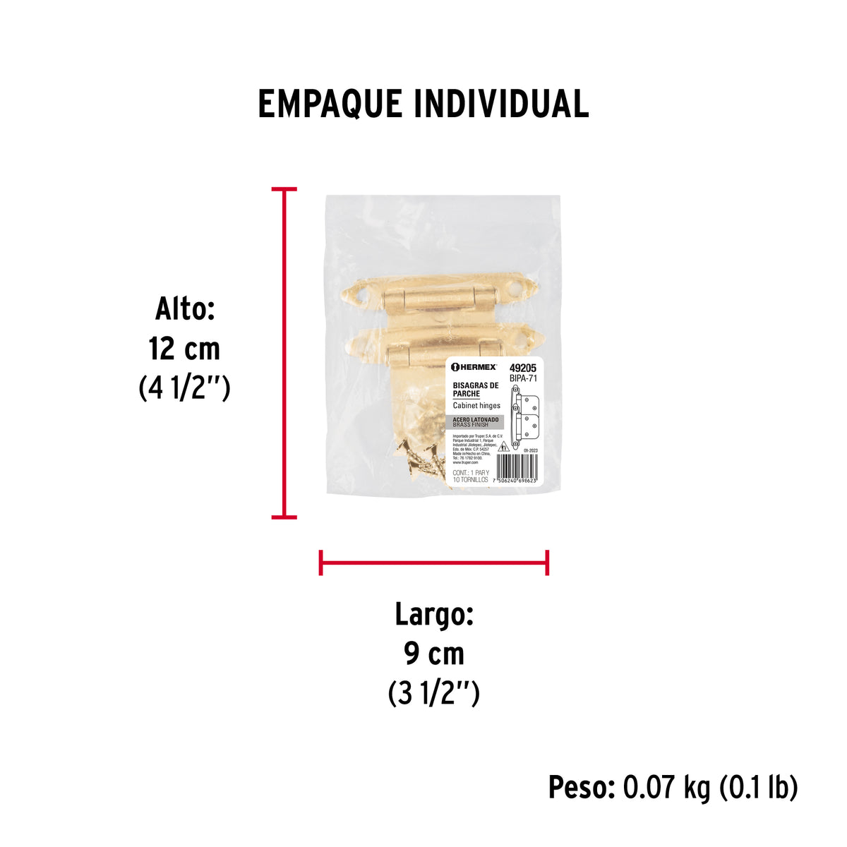 Bolsa con 2 bisagras parche de 7cm latonado HERMEX
