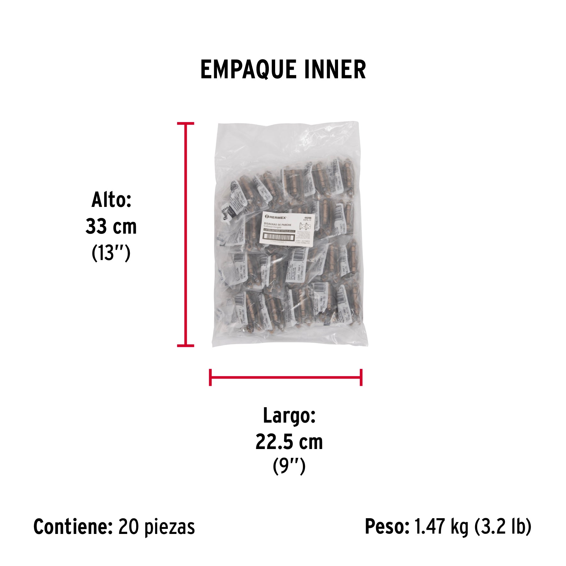 Bolsa con 2 bisagras parche de 7cm laton antiguo HERMEX