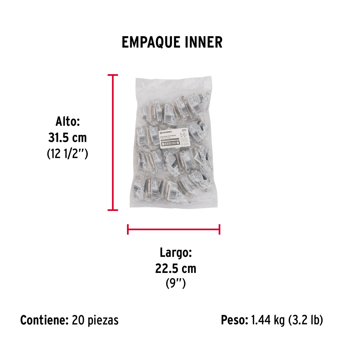 Bolsa con 2 bisagras parche de 7cm niquelado HERMEX