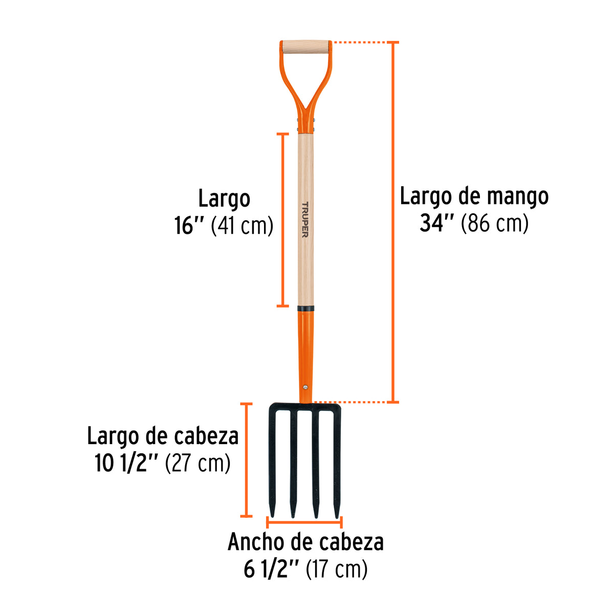 Bieldo para jardín, 4 dientes, mgo 34', puño 'Y', TRUPER