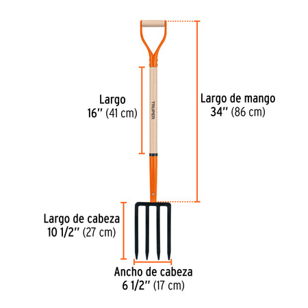 Bieldo para jardín, 4 dientes, mgo 34', puño 'Y', TRUPER