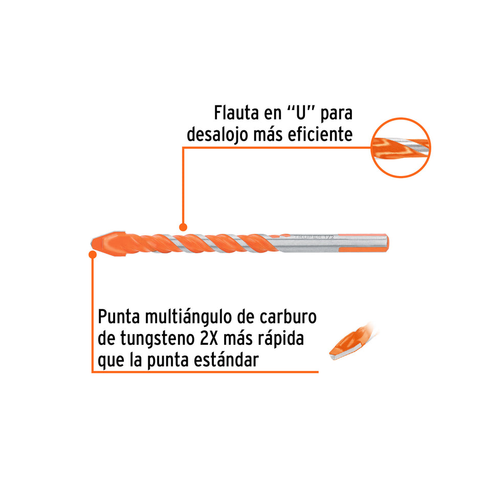Broca multimaterial 1/2 x 6" Truper