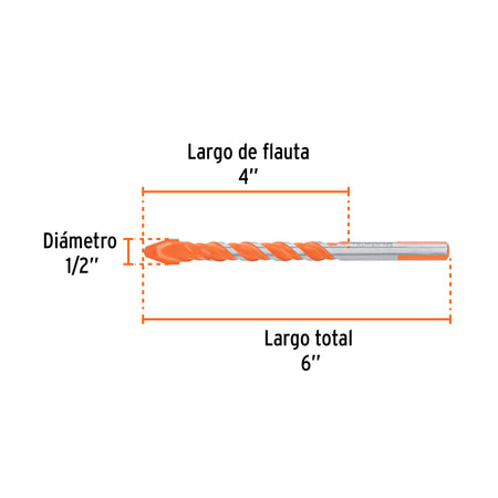 Broca multimaterial 1/2 x 6" Truper