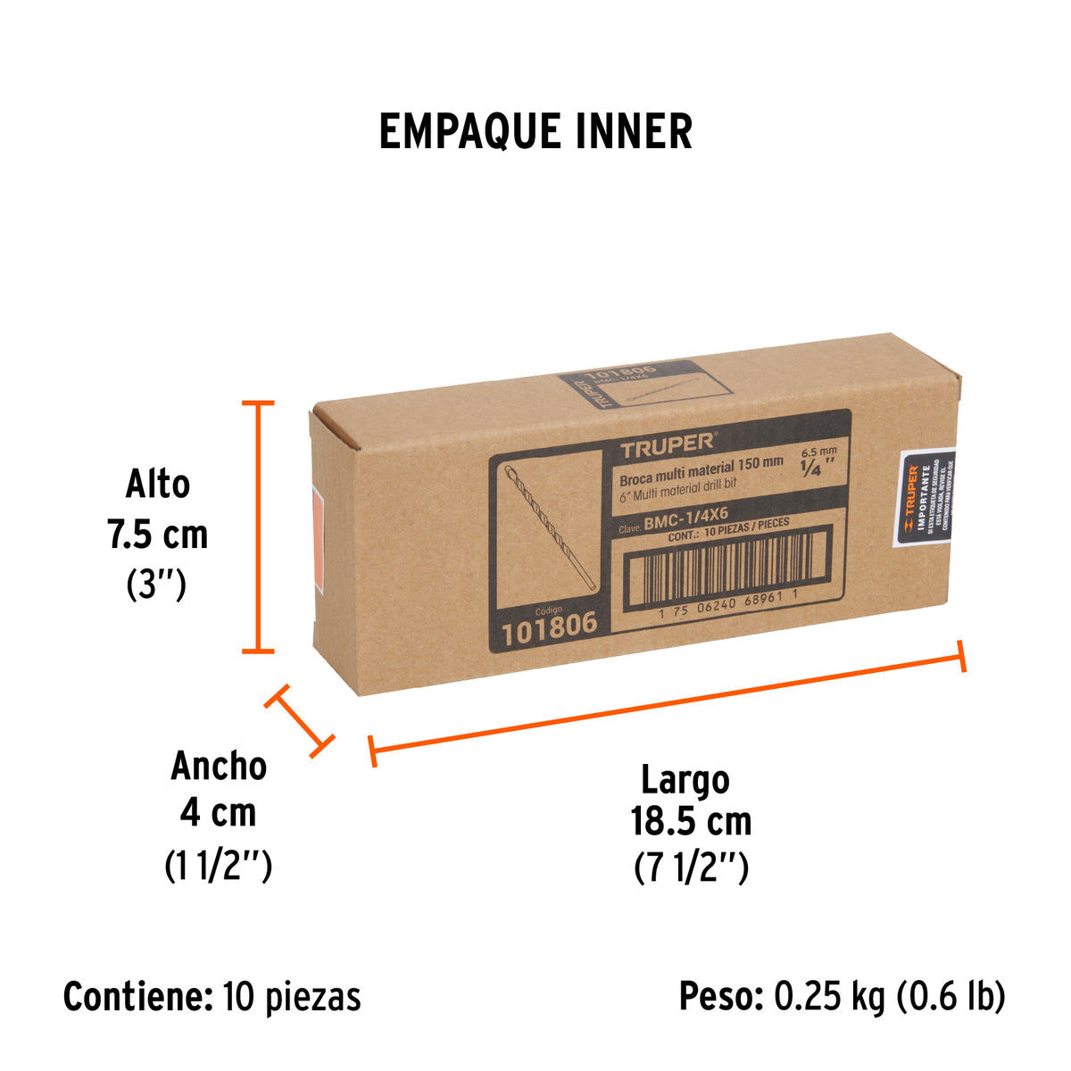 Broca multimaterial 1/4 x 6" Truper
