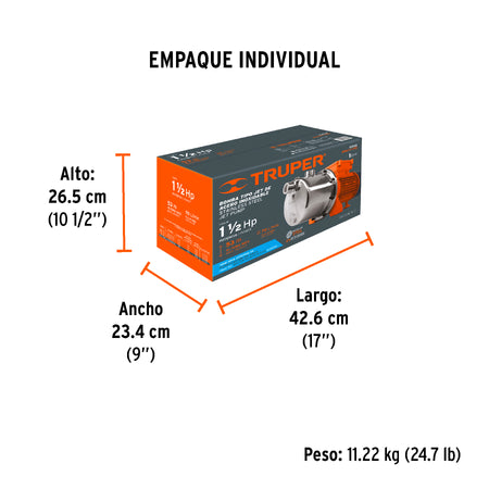 Bomba tipo jet cabezal de acero inoxidable1-1/2 HP TRUPER