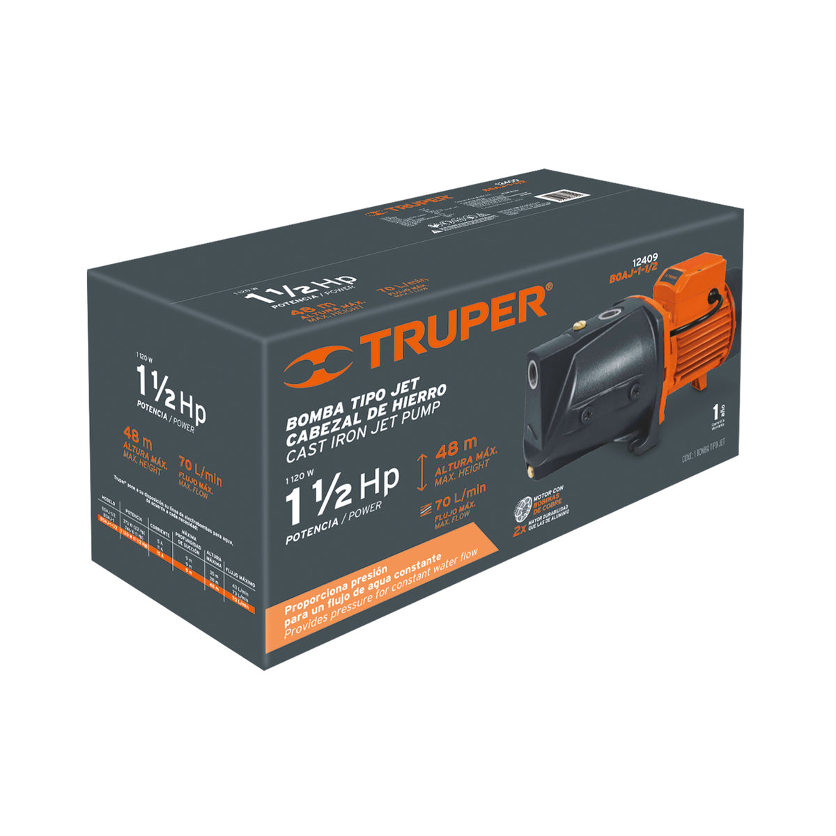 Bomba tipo jet cabezal de hierro TRUPER 1-1/2 HP