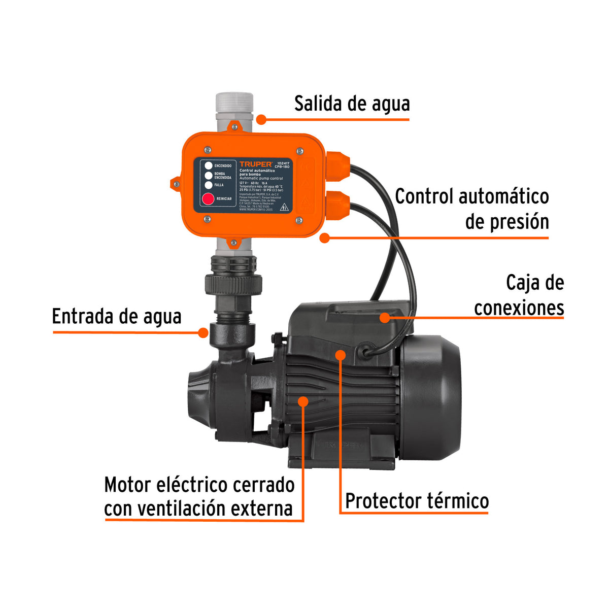 Bomba periferica 1/2HP control auto uso agricola TRUPER