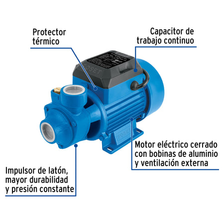 Bomba periférica 1/2HP, altura máx 30m, uso agrícola, FOSET