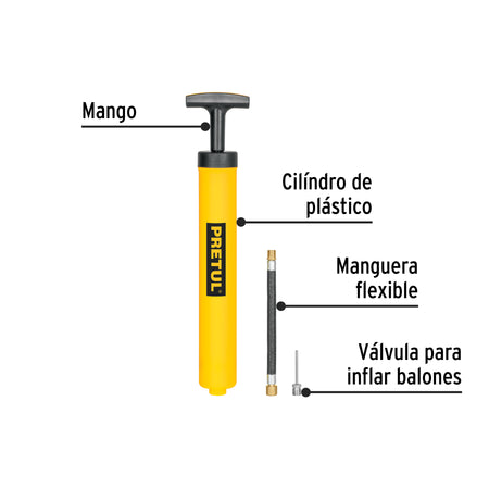 Mini bomba manual para inflar balones 25 PSI PRETUL