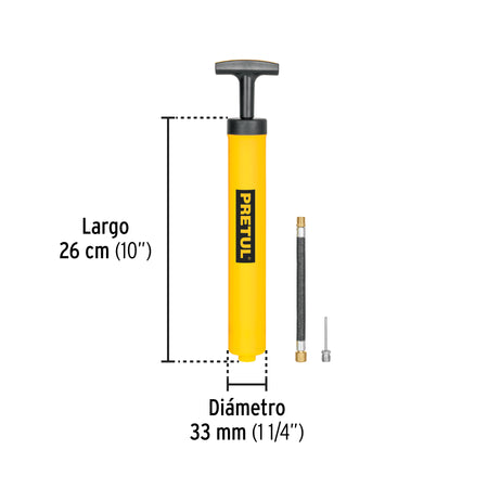 Mini bomba manual para inflar balones 25 PSI PRETUL