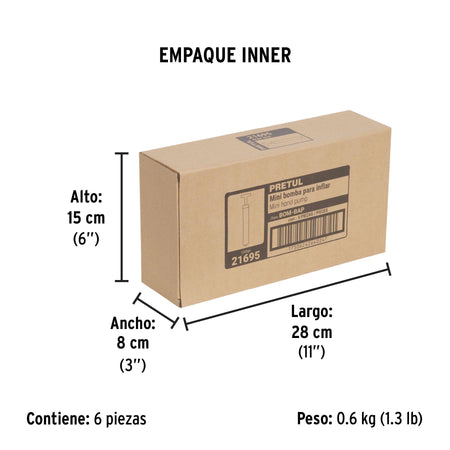 Mini bomba manual para inflar balones 25 PSI PRETUL