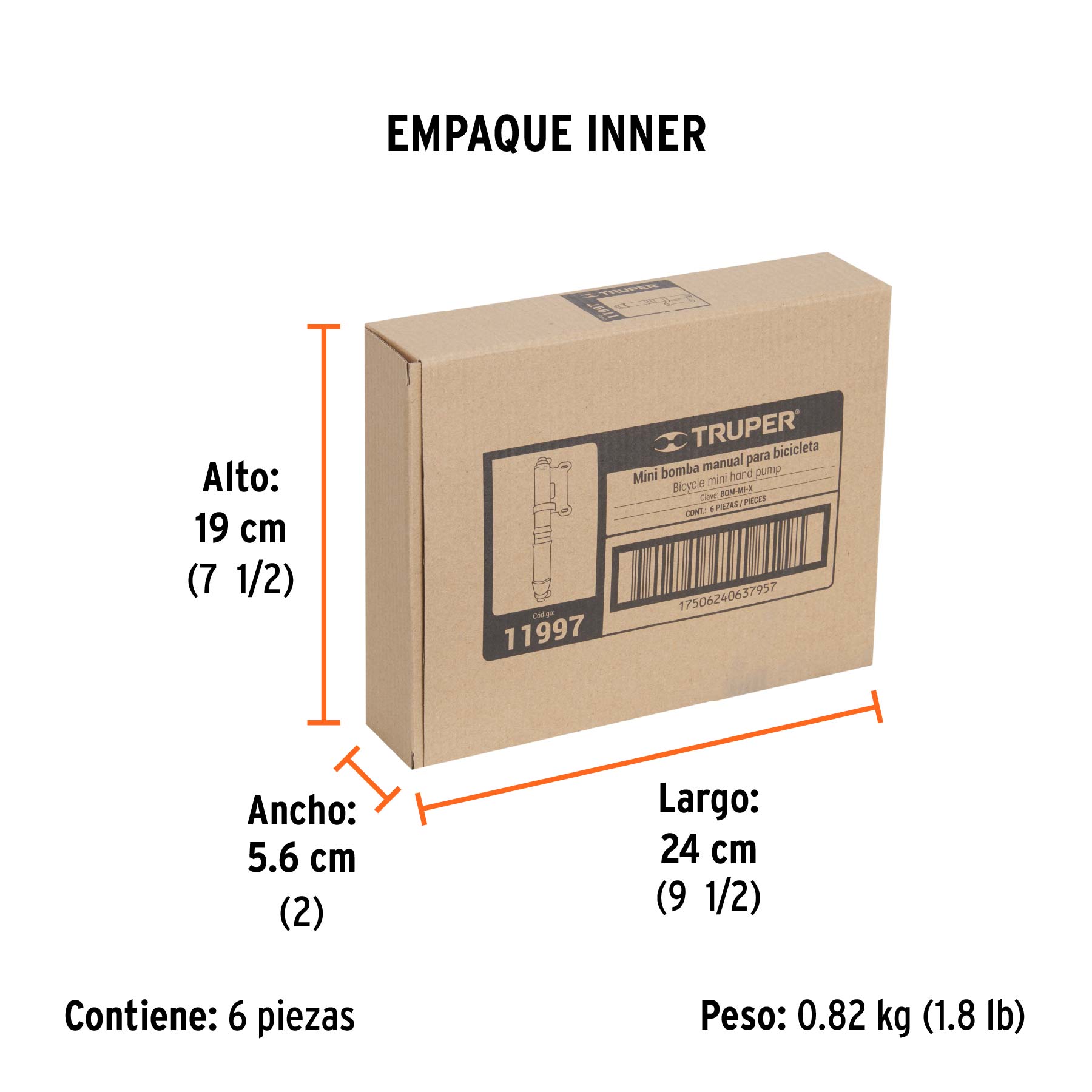 Mini bomba manual para bicicleta, abatible, 75 PSI, TRUPER
