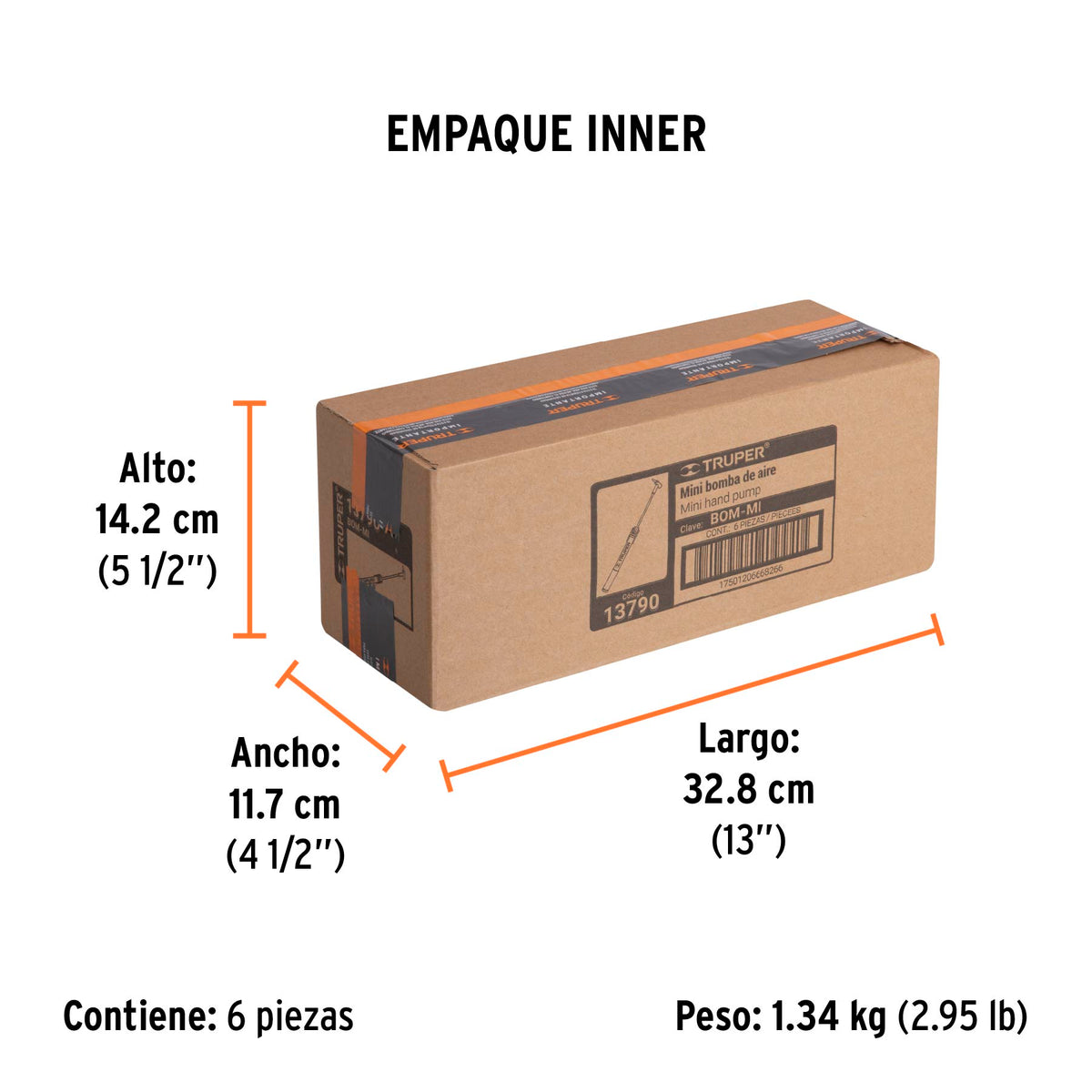 Mini bomba manual para bicicleta, 60 PSI, TRUPER