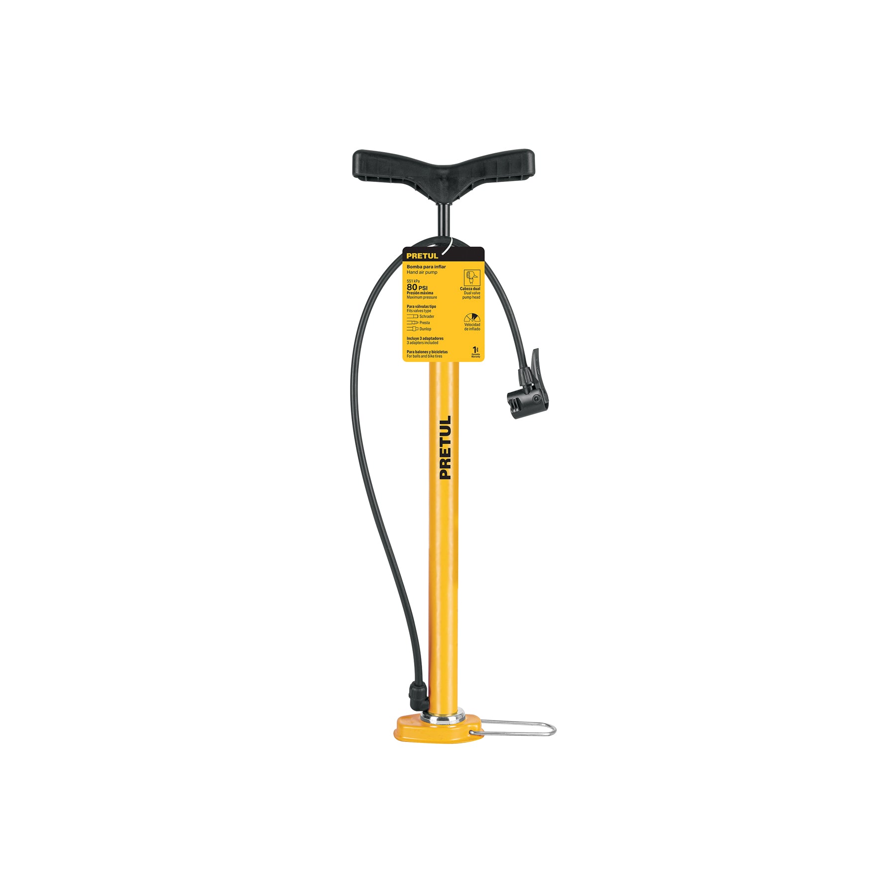 Bomba manual para inflar, 80 PSI, PRETUL