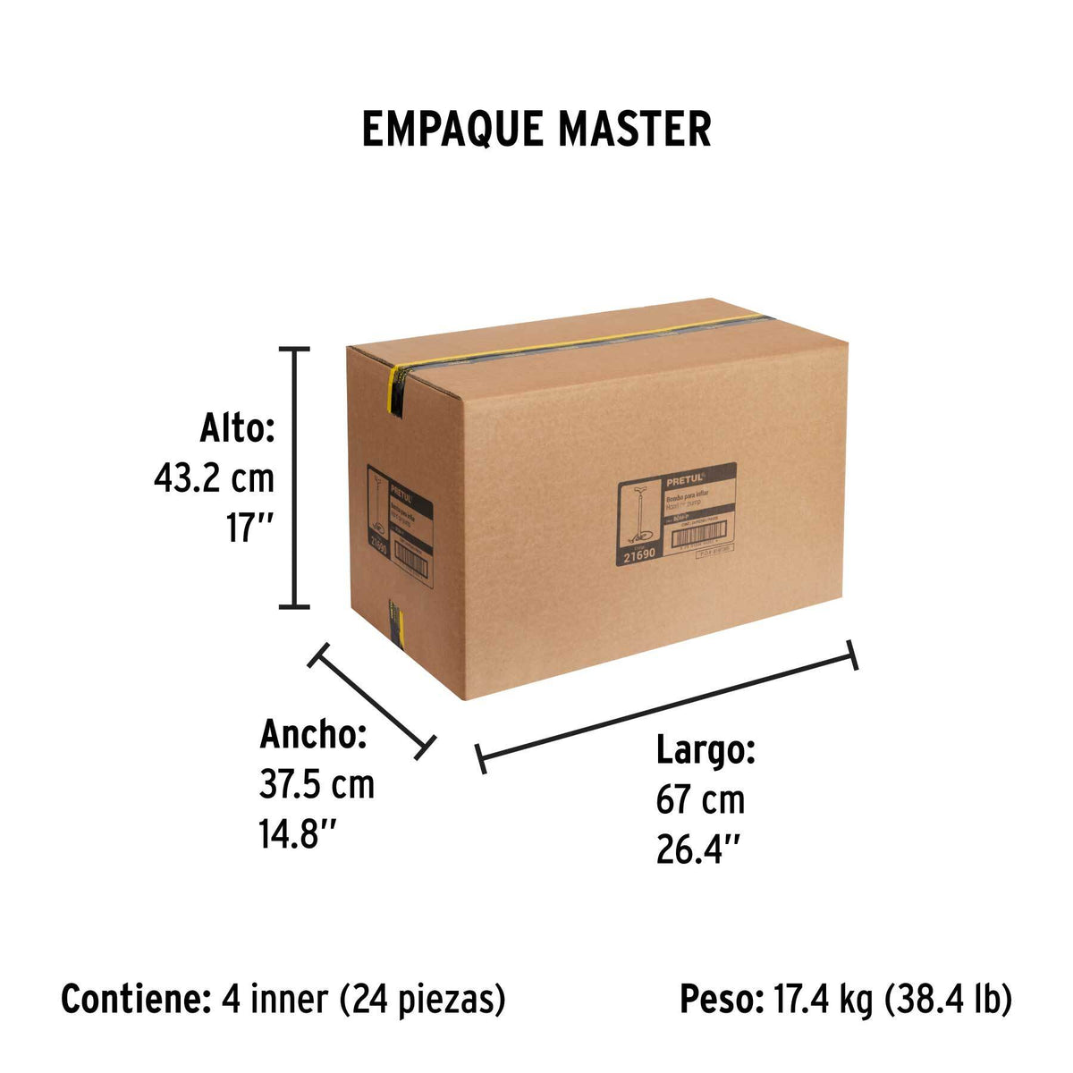 Bomba manual para inflar, 80 PSI, PRETUL