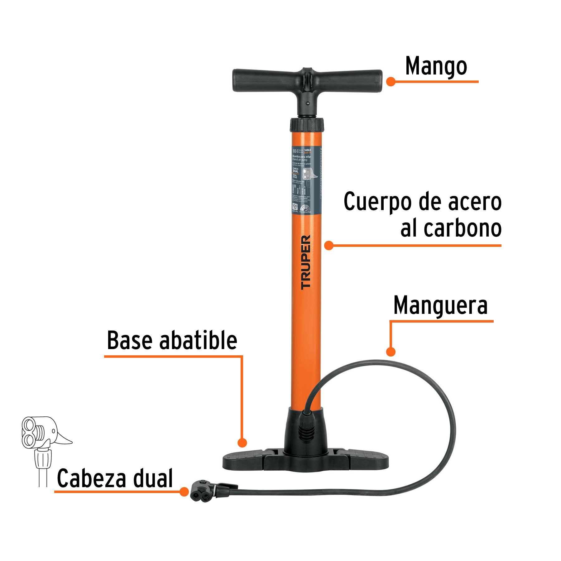 Bomba manual para inflar 100 PSI TRUPER