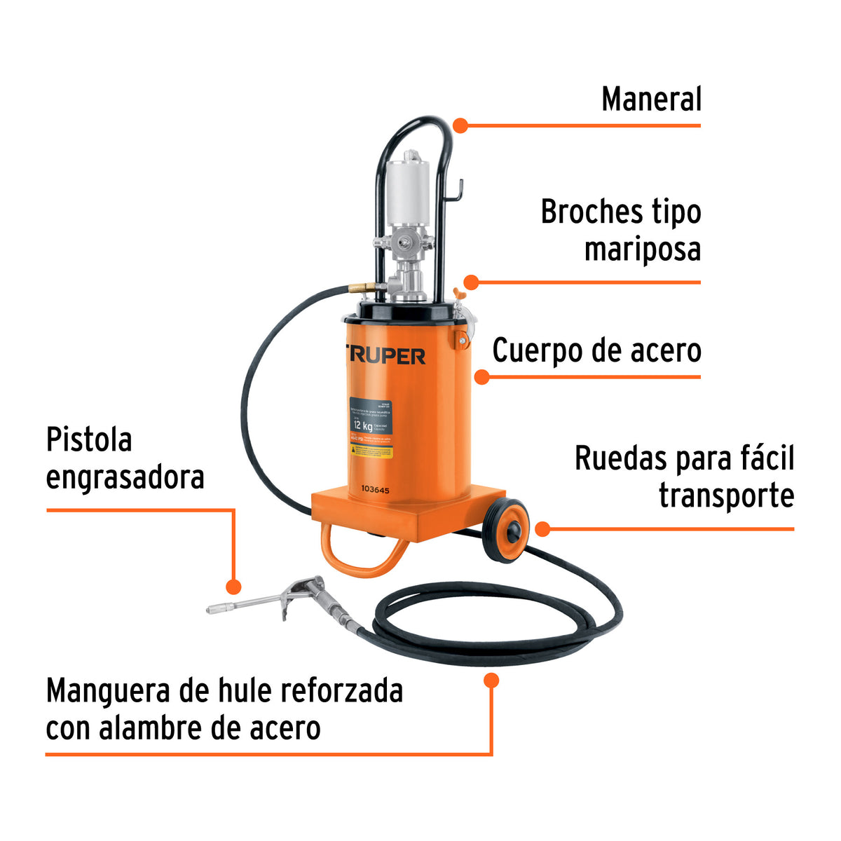 Bomba Inyectora Neumatica de grasa 12 Kg Truper