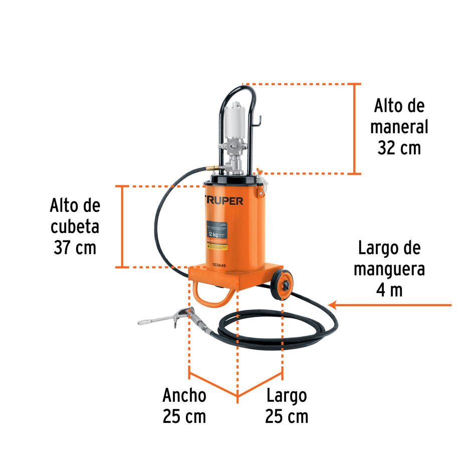 Bomba Inyectora Neumatica de grasa 12 Kg Truper