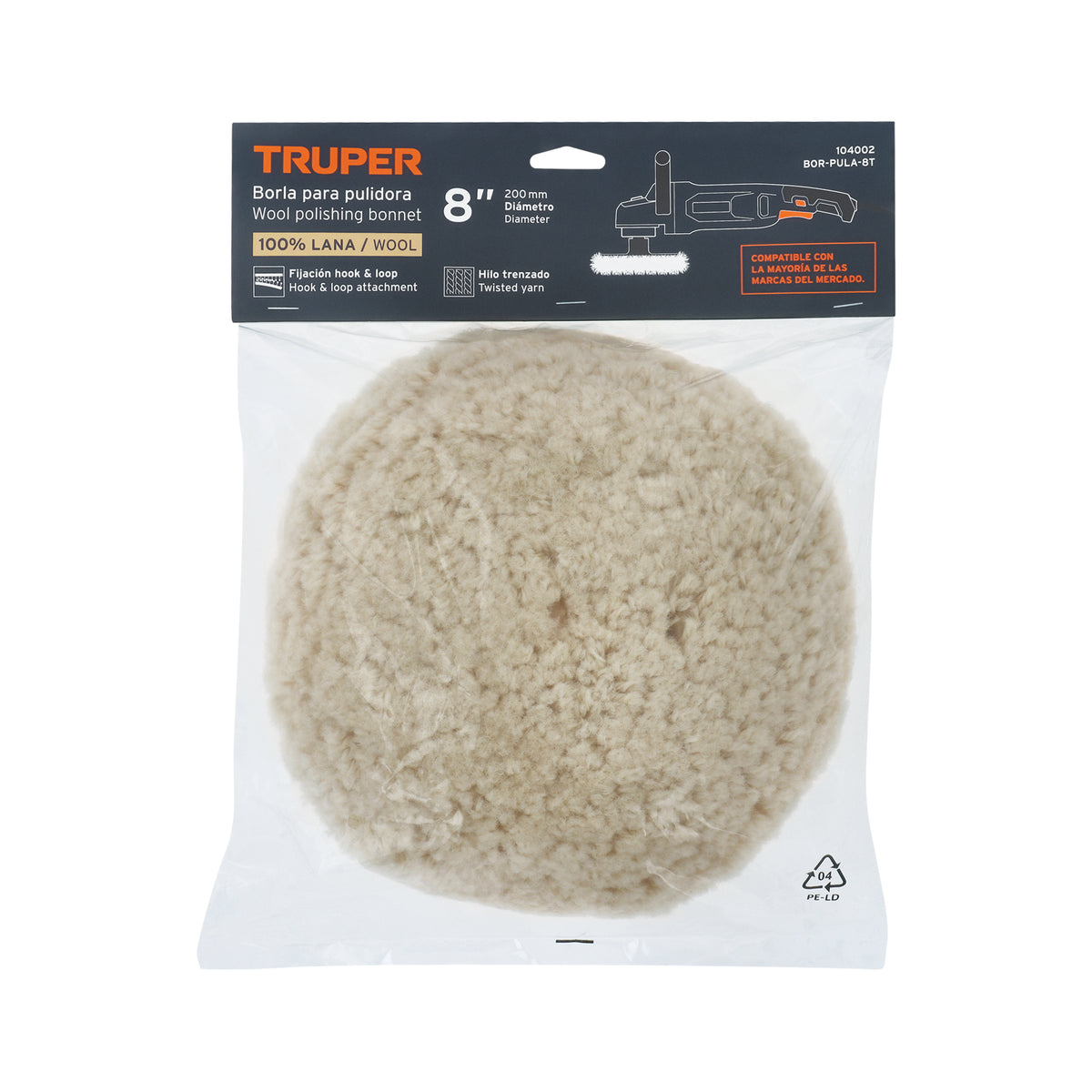 Borla para pulir lana trenzada de hook and loop TRUPER 8"